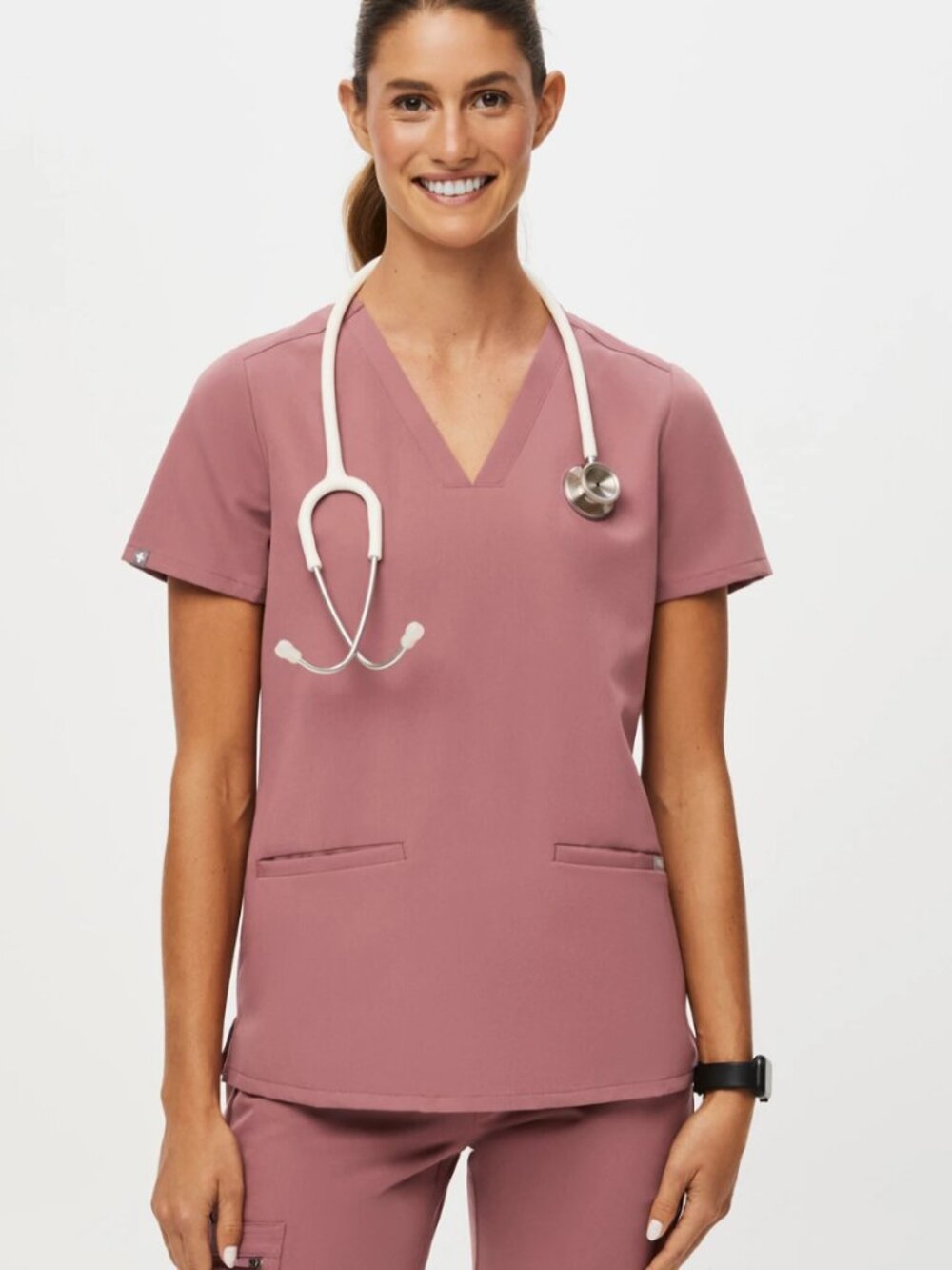 FIGS Casma Three-Pocket Scrub Top Mauve Size Small